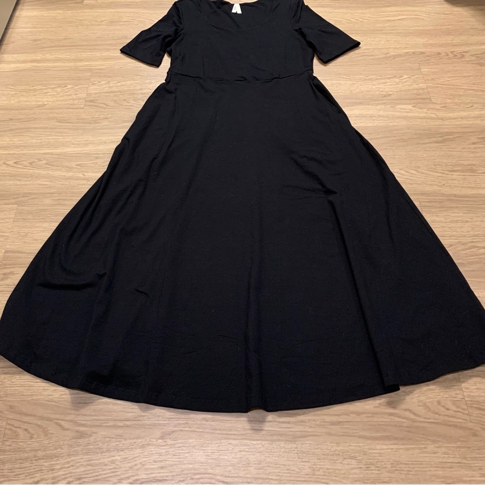 NEW Pact Organic Cotton Scoop Neck Stretch Fit and Flare Midi Dress Black Size L - Picture 5 of 11